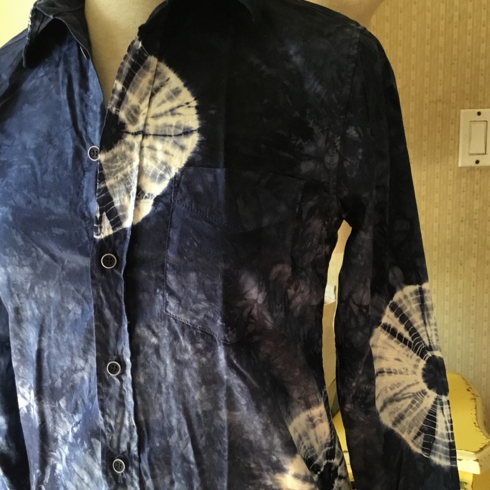 MOTHER denim blue and white tie dye button shirt S - Picture 3 of 7